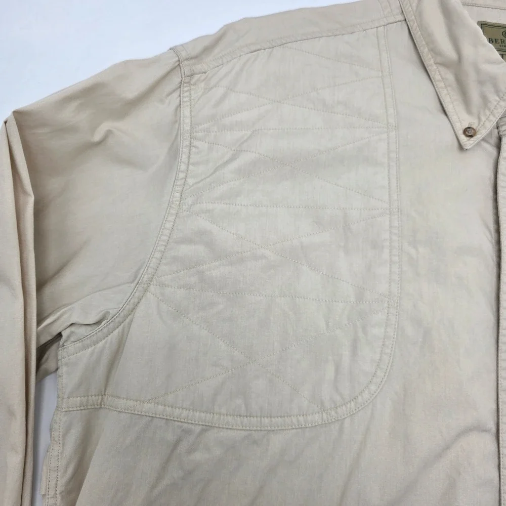 Beretta Mens XL Tan Cotton Long Sleeve Shooting Shirt‎ Quilted Shoulder Vented